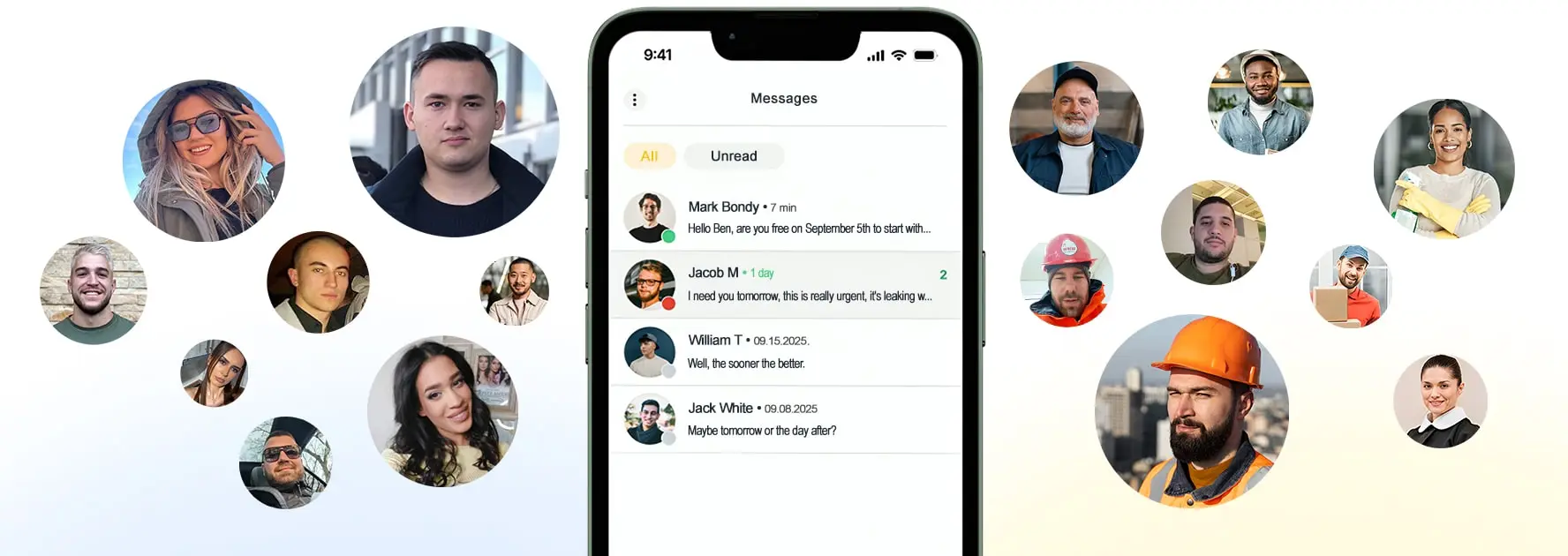 Inbox of a handyman who is using fix4you app and getting jobs in his inbox